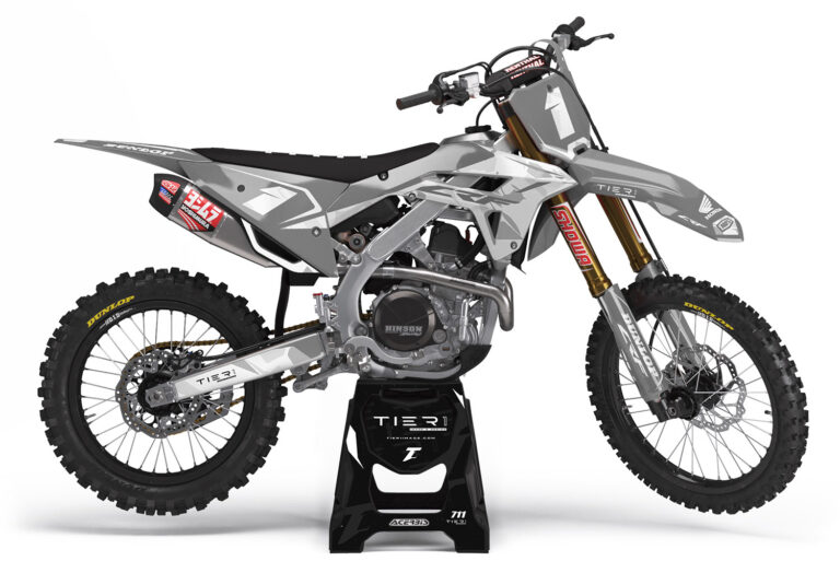 tier1image Honda Motocross Graphics Kit Camo Grey and White with White Logos, Designed in Alberta Canada